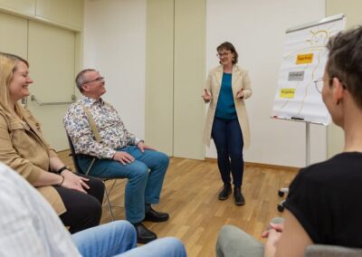 Die Wandlerin am Flipchart vor einer Gruppe von Menschen